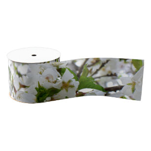 Elegant white floral blossom photo grosgrain ribbon