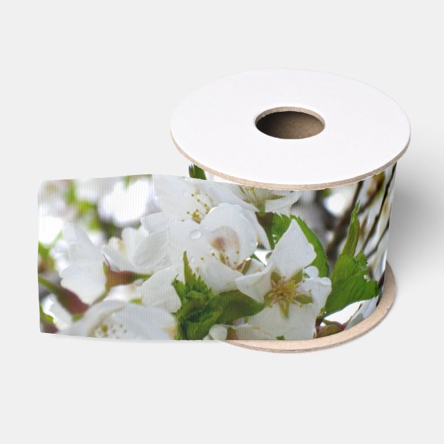 Elegant white floral blossom photo grosgrain ribbon (Spool)