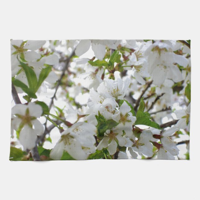 Elegant white floral blossom photo kitchen towel (Horizontal)