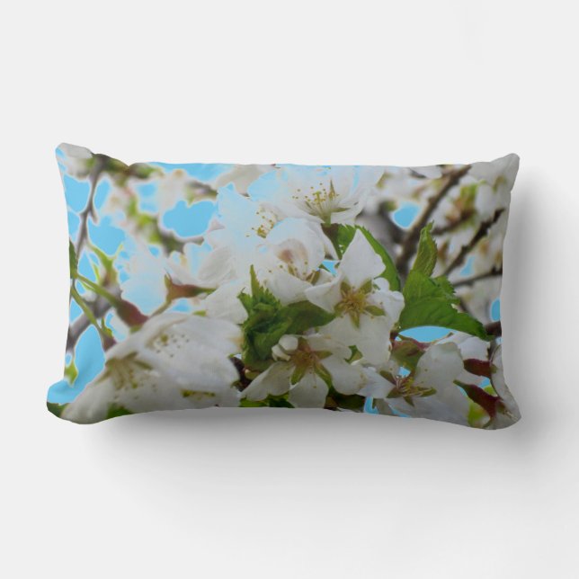 Elegant white floral blossom photo lumbar pillow (Front)