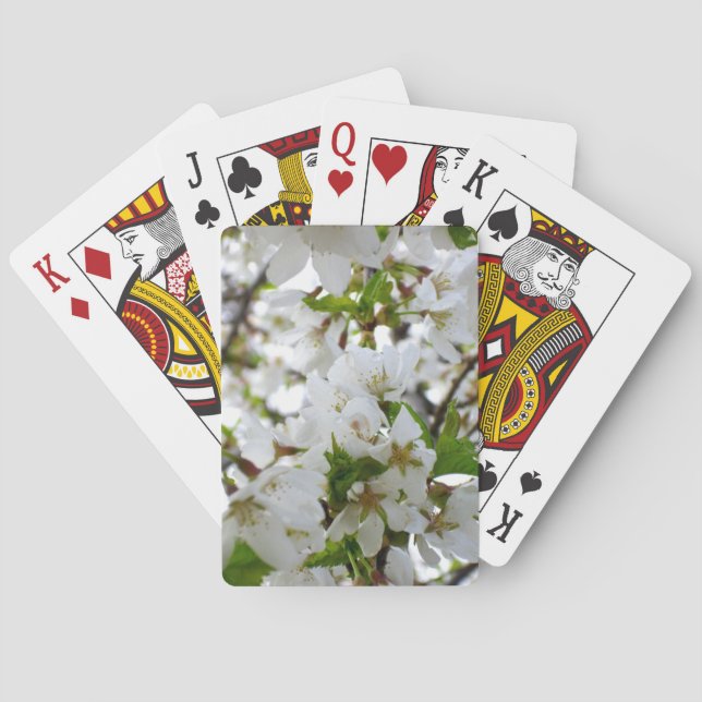 Elegant white floral blossom photo poker cards (Back)