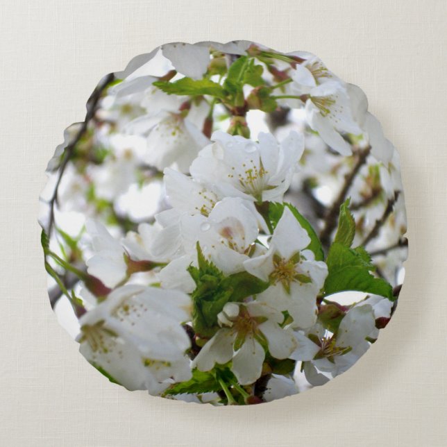 Elegant white floral blossom photo round pillow (Front)