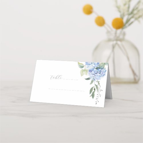 Elegant White Floral Blue Hydrangea Wedding Table  Place Card