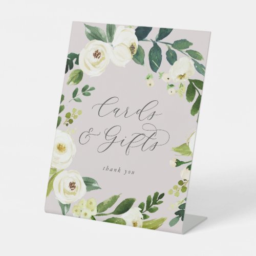 Elegant White Floral  Blush Mauve Cards and Gifts Pedestal Sign