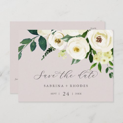 Elegant White Floral  Blush Mauve Save the Date Invitation Postcard
