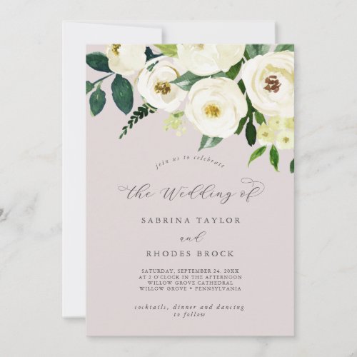 Elegant White Floral  Blush Mauve The Wedding Of Invitation