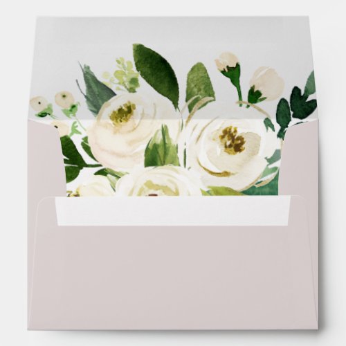 Elegant White Floral Blush Mauve Wedding Invite Envelope