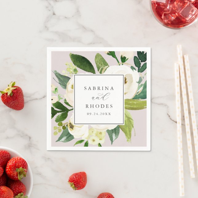 Elegant White Floral | Blush Mauve Wedding Napkins (Insitu)