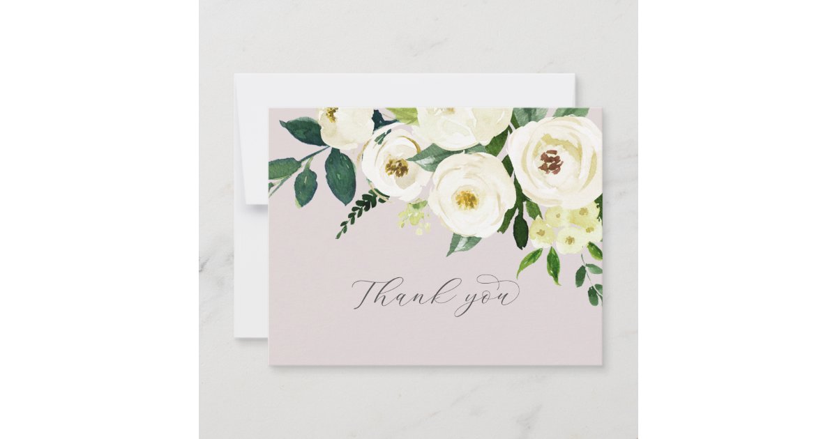 Elegant White Floral | Blush Mauve Wedding Thank You Card | Zazzle