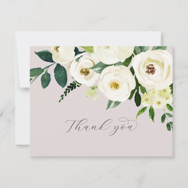 Elegant White Floral | Blush Mauve Wedding Thank You Card (Front)