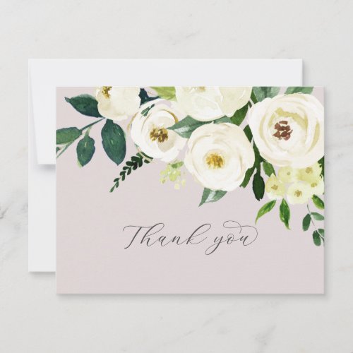 Elegant White Floral  Blush Mauve Wedding Thank You Card
