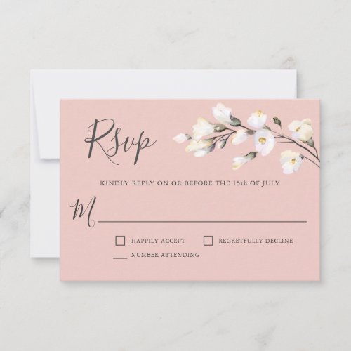 Elegant White Floral Blush Pink Wedding RSVP