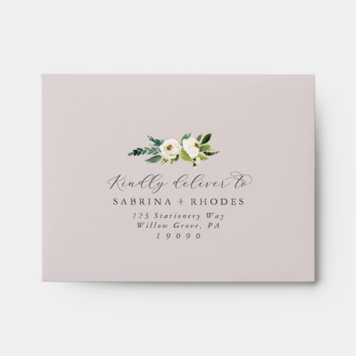 Elegant White Floral  Blush Self_Addressed RSVP Envelope