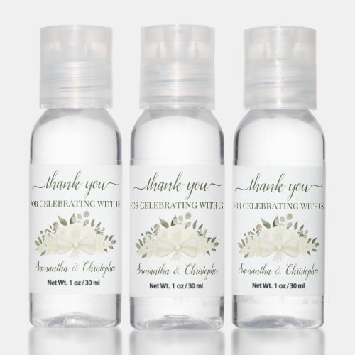 Elegant White Floral Bouquet Wedding Thank You Hand Sanitizer