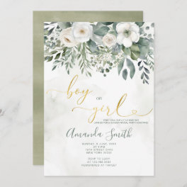 Elegant White Floral Boy or Girl Gender Reveal Invitation