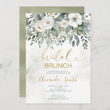 Elegant White Floral Bridal Brunch Shower Gold Invitation by HappyPartyStudio at Zazzle