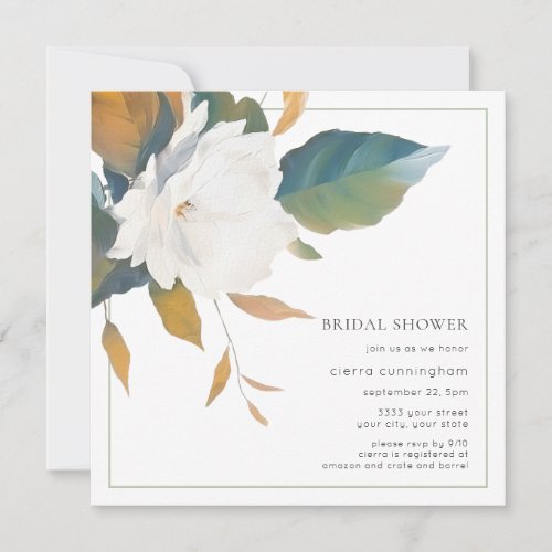 Elegant White Floral Bridal Shower Invitation