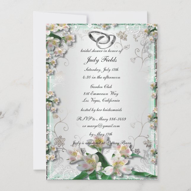 Elegant White Floral Bridal Shower Invitation (Front)