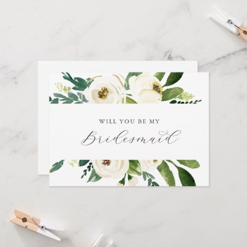 Elegant White Floral Bridesmaid Proposal Card