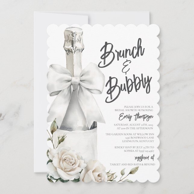 Elegant White Floral Brunch and Bubbly  (Front)