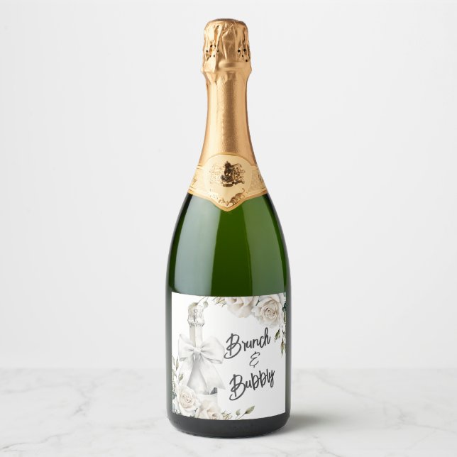 Elegant White Floral Brunch and Bubbly Stickers (Front)