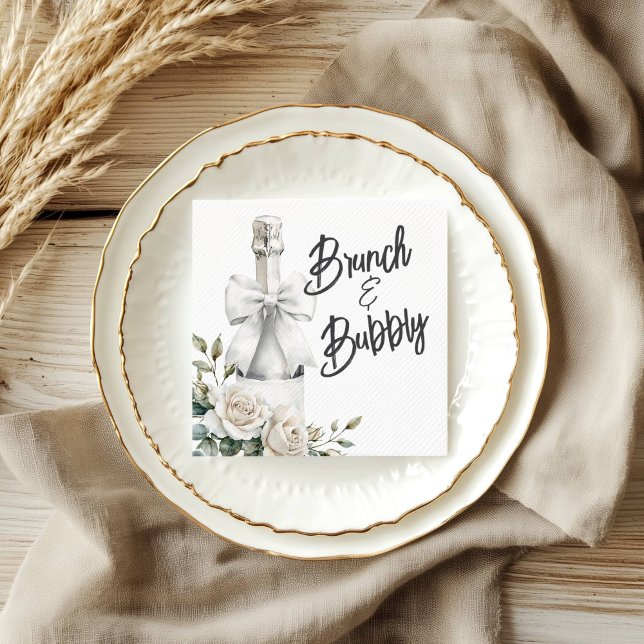 Elegant White Floral Brunch and Bubbly Stickers Napkins (Creator Uploaded)
