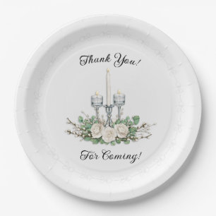 Elegant White Floral Candlelight “Thank You For Co Paper Plates