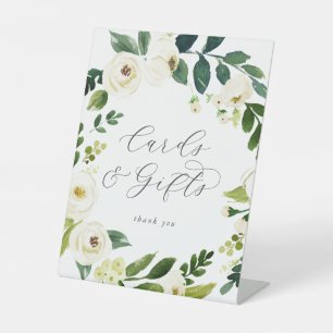 Elegant White Floral Cards and Gifts Pedestal Sign