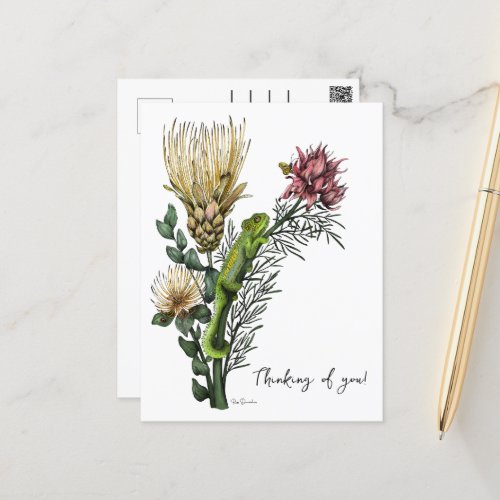 Elegant White Floral Chameleon Art Thinking of You Postcard