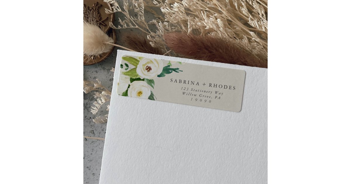 Elegant White Floral | Champagne Return Address Label | Zazzle
