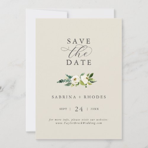 Elegant White Floral  Champagne Save the Date