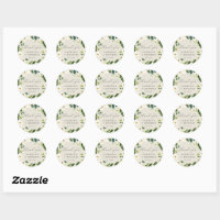 Dusty Blue Botanical Wedding Favor Classic Round Sticker, Zazzle