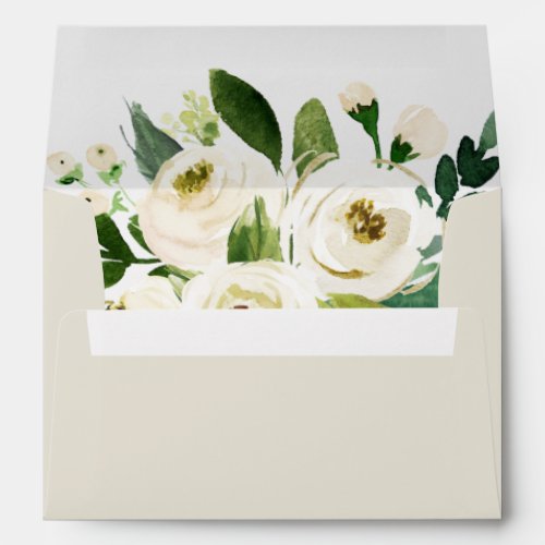 Elegant White Floral Champagne Wedding Invitation Envelope