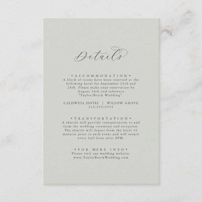 Elegant White Floral Coordinate | Sage Mint Detail Enclosure Card (Front)