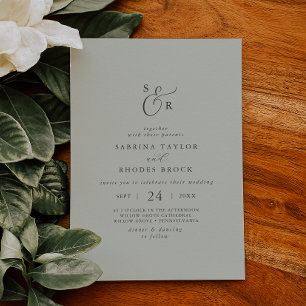 Elegant White Floral Coordinate Sage Mint Wedding Invitation