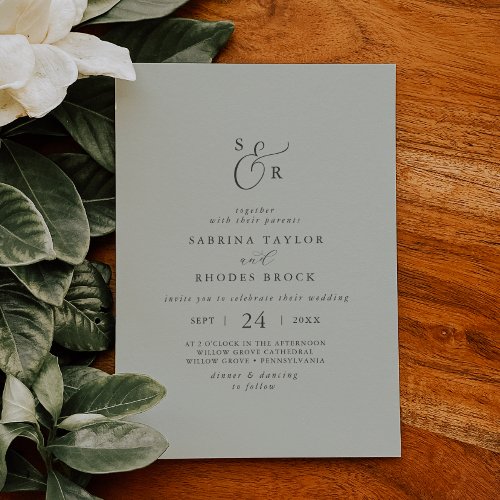 Elegant White Floral Coordinate Sage Mint Wedding Invitation