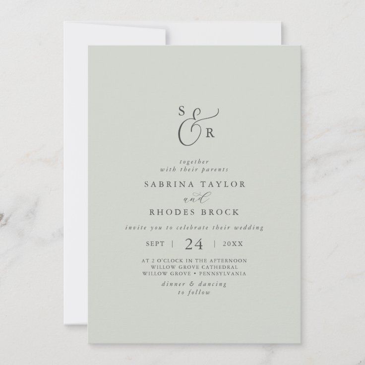 Elegant White Floral Coordinate Sage Mint Wedding Invitation Zazzle