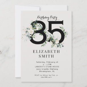 Elegant White Floral Cream 85th Birthday Party Invitation