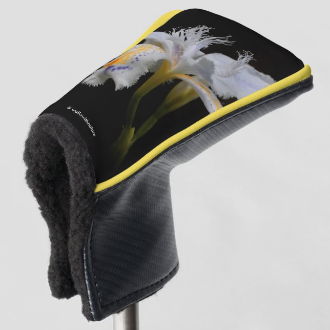 Elegant White Floral Crested Iris Flower Golf Head Cover (3/4 Front)
