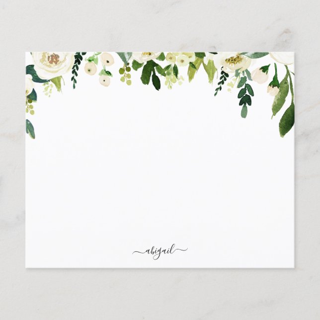 Elegant White Floral Custom Name Stationery Paper (Front)