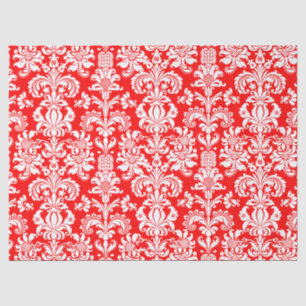 Elegant White Floral Damasks 2 Over Red Background Tissue Paper