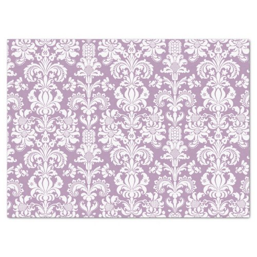 Elegant White Floral Damasks Lavender Background Tissue Paper