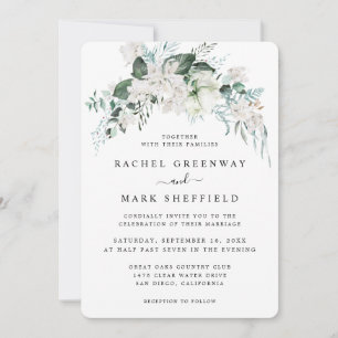 Elegant White Floral Dusty Blue Greenery Wedding Invitation