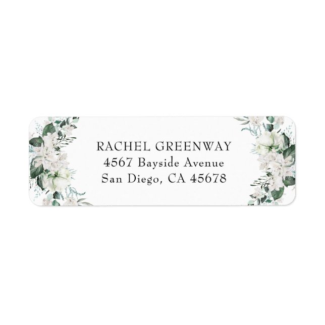 Elegant White Floral Dusty Blue Sage Green Wedding Label (Front)
