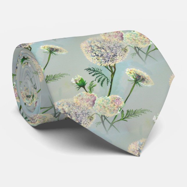 Elegant White Floral Easter Neck Tie (Rolled)