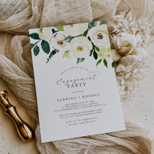 Elegant White Floral Engagement Party Invitation (Creator Uploaded)