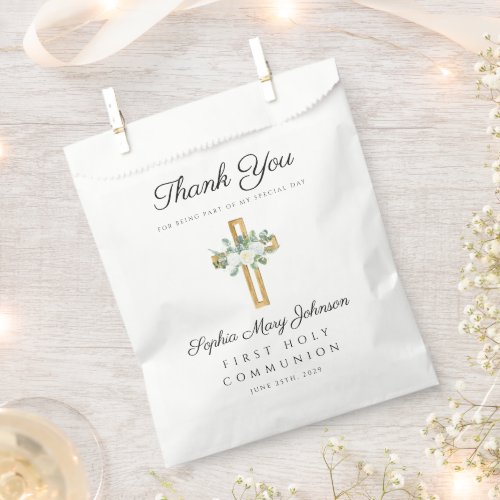 Elegant White Floral First Communion  Favor Bag