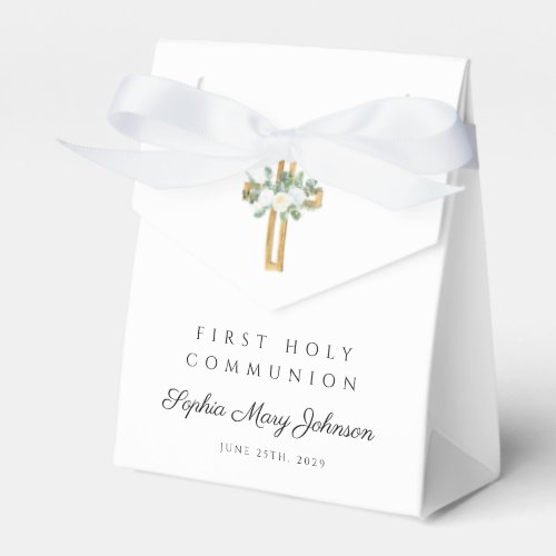 Elegant White Floral First Communion Favor Boxes