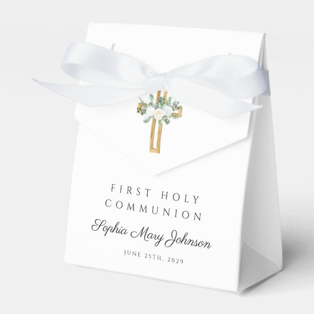 Elegant White Floral First Communion Favor Boxes (Front Side)