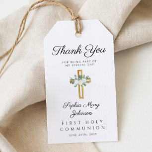 Elegant White Floral First Communion Gift Tags